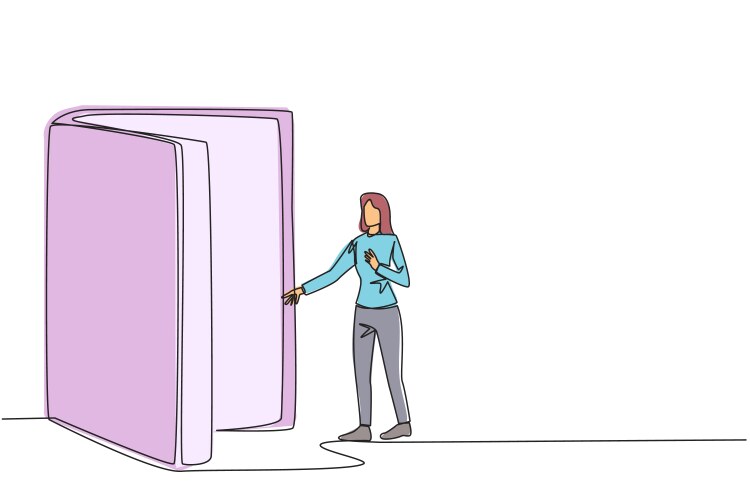 Single continuous line drawing woman open Vector Image