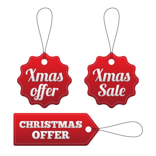 Christmas offer red stitched tags set Vector Image
