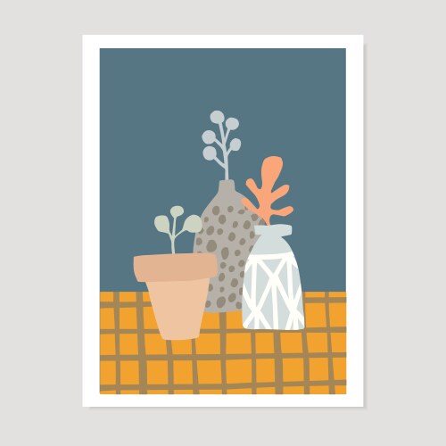 Hand drawn flower pots and vases checkered Vector Image