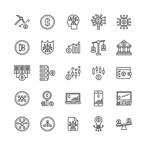 bundle of crypto currency coding line icon set vector image