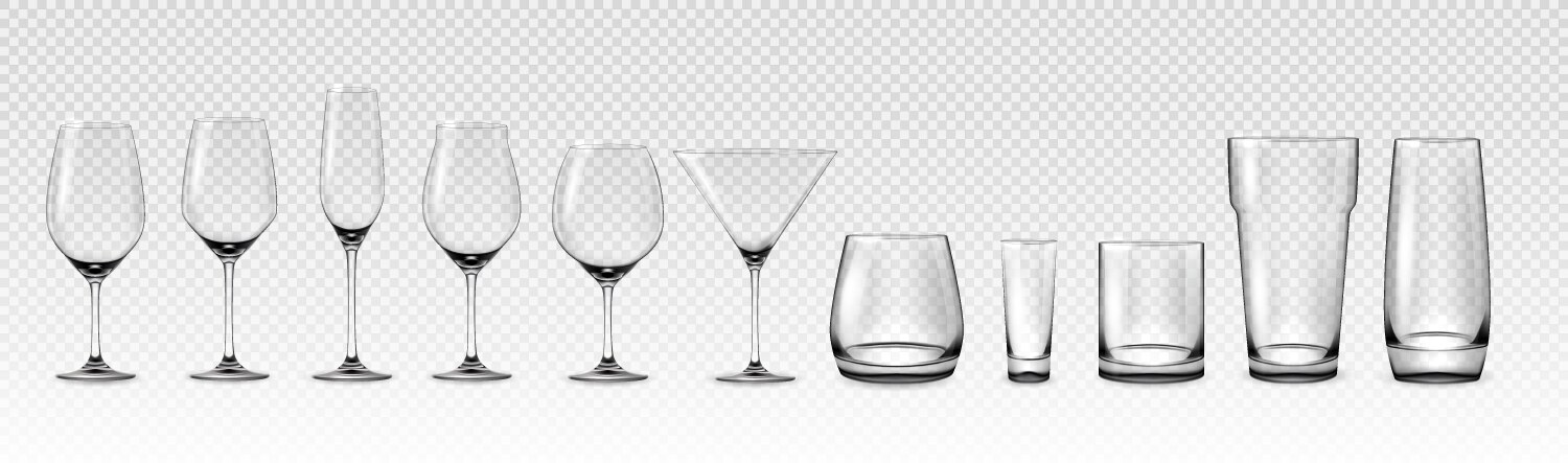 realistic empty glasses glass cup and cocktail vector