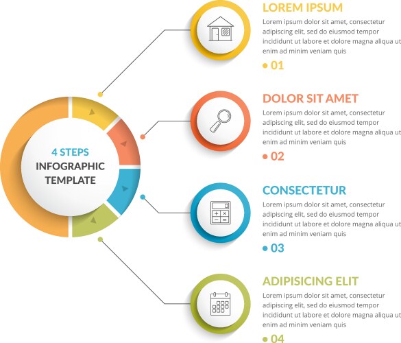 Four steps infographic process chart with circular