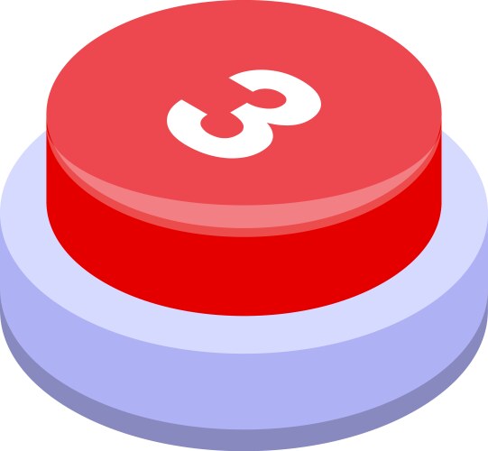 Red button showing number three rendering vector image