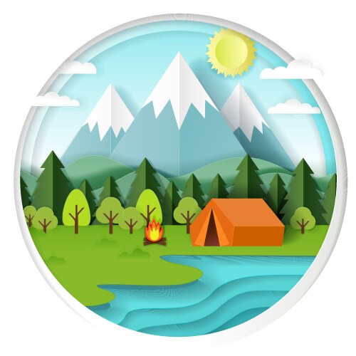 Summer Camping Circle Art Vector Image