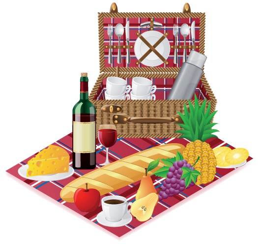 Isometric friends with picnic basket in summer Vector Image