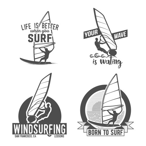 Retro Windsurfing Badges & Logos Vector Image