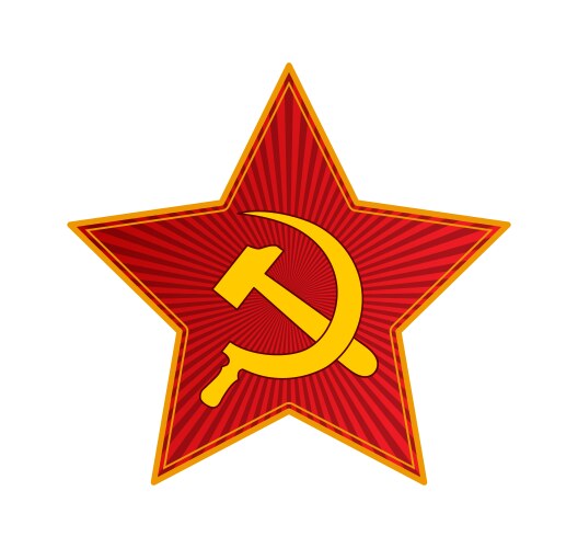Red ruby five-pointed star with a hammer vector image