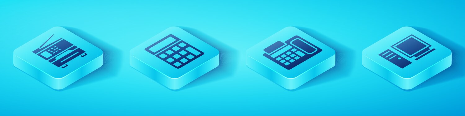 Set isometric printer calculator computer Vector Image