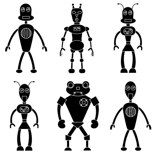 Set robots in simple style isolated vector image