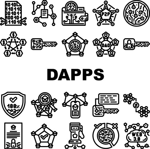 Decentralized applications dapps icons set vector image
