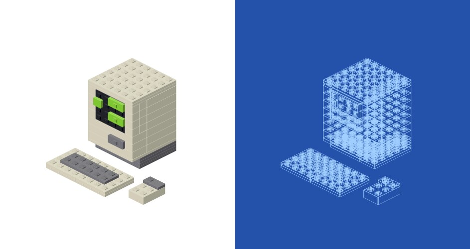 Concept with retro computer in isometric style vector image
