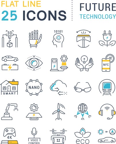 set flat line icons future technology vector image