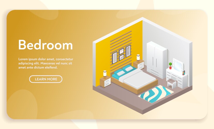 Banner bedroom interior in isometric vector image