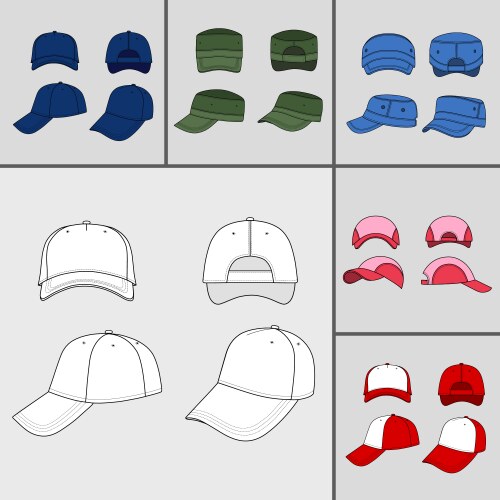 Baseball cap mega design pack Royalty Free Vector Image
