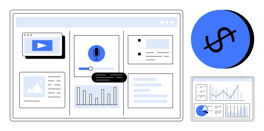 Digital dashboard with multimedia analytics vector image