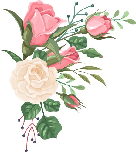 floral decorative corner pink rose romantic vector