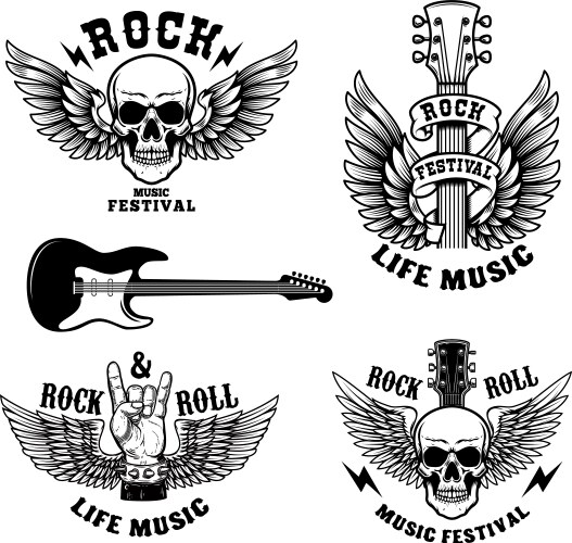 Rock & Roll Emblem Set Vector Image