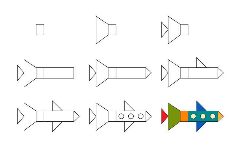 worksheet easy guide to drawing cartoon rocket vector image