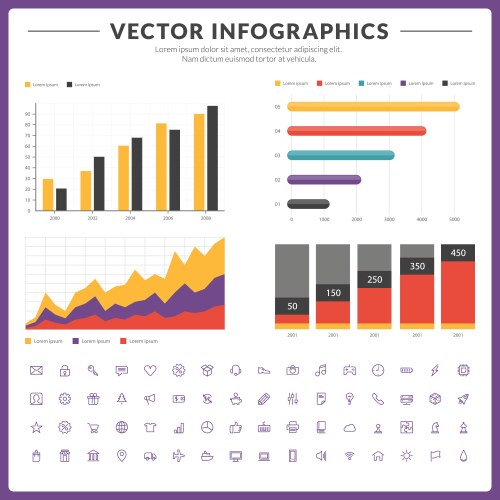 Infographics and design elements with icon set vector image