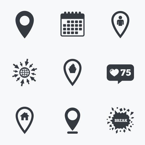 Map pointer icons home food and user location vector image