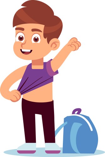 kid dressing for school in morning happy vector