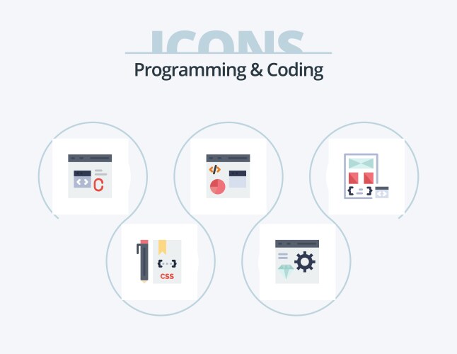 Programming and coding flat icon pack 5 vector image