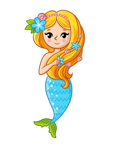 Cute mermaid with a blue tail on white Vector Image