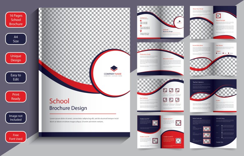 16 pages school brochure design template vector image