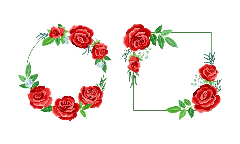 Red roses round shape frame and border Royalty Free Vector