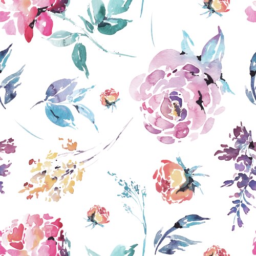 Watercolor Floral Seamless Pattern Vector Image