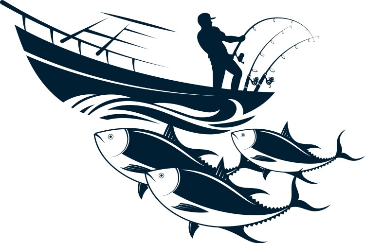 Fisherman Catching Tuna at Sea Vector Image