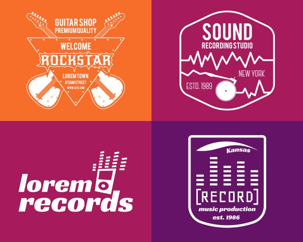 Music production studio logos set musical Vector Image
