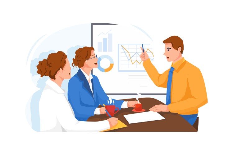 Man is pointing at the chart to give guidance vector image