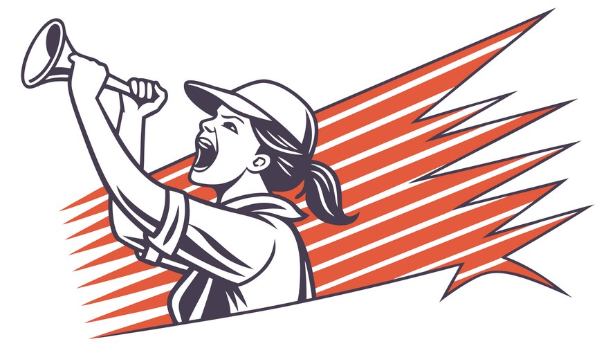 Herald blowing horn with dynamic banner streamers Vector Image