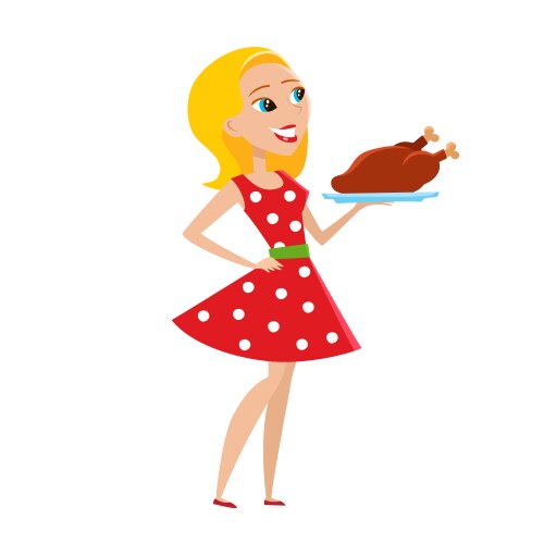 Happy Woman with Turkey Vector Image