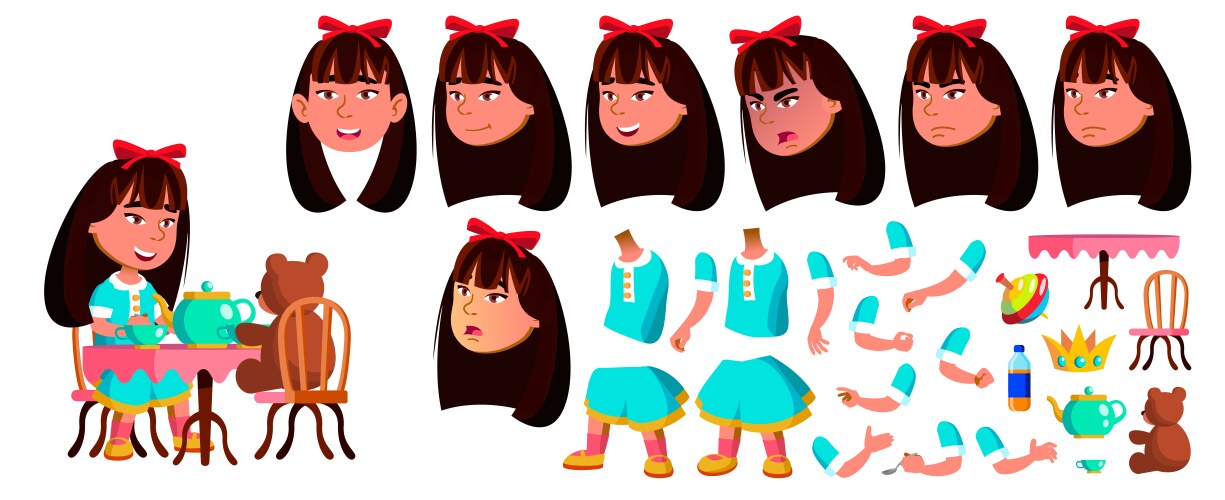 asian girl kindergarten kid animation vector