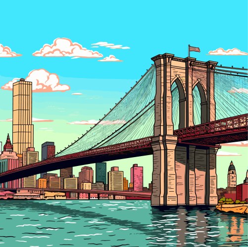 Brooklyn bridge hand-drawn comic Royalty Free Vector Image