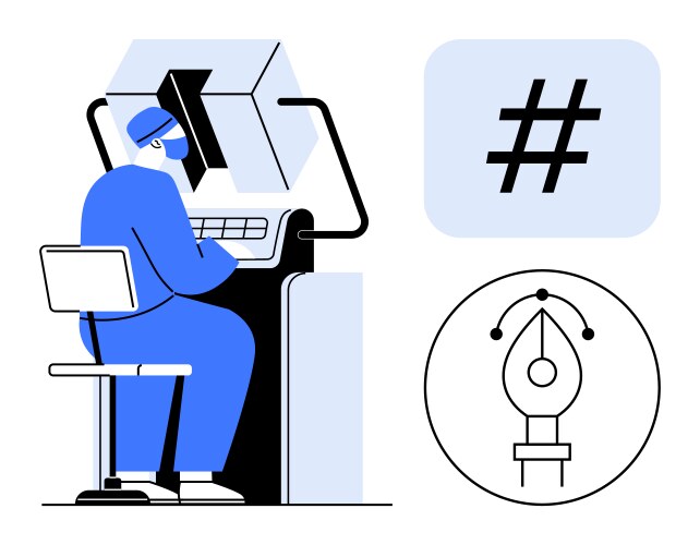 Designer using computer with pen tool and metadata vector image