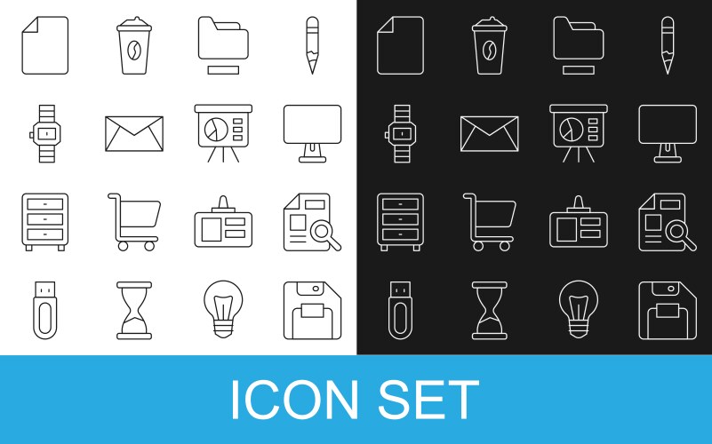 Set line floppy disk document with graph chart vector image