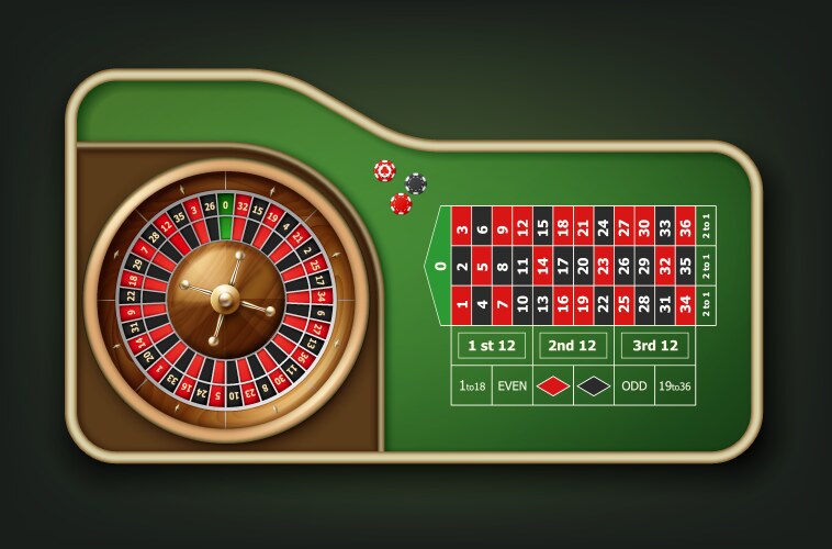 Roulette table and wheel Royalty Free Vector Image