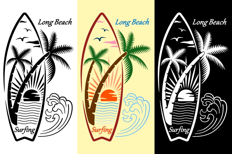 Seascape in surfboard frame drawing printable Vector Image