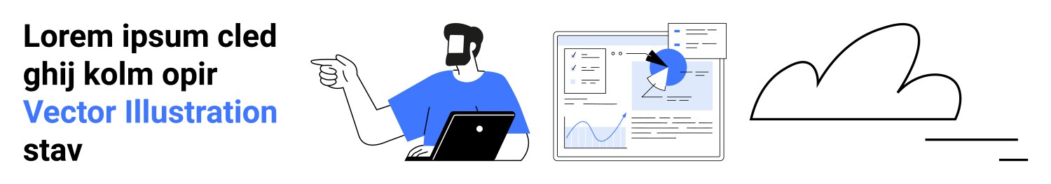 Man presenting data analysis with graphs and cloud vector image