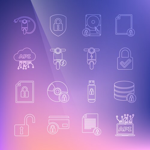 Set line computer api interface server security vector image