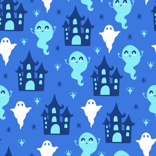 Halloween Ghost Castle Pattern Vector Image