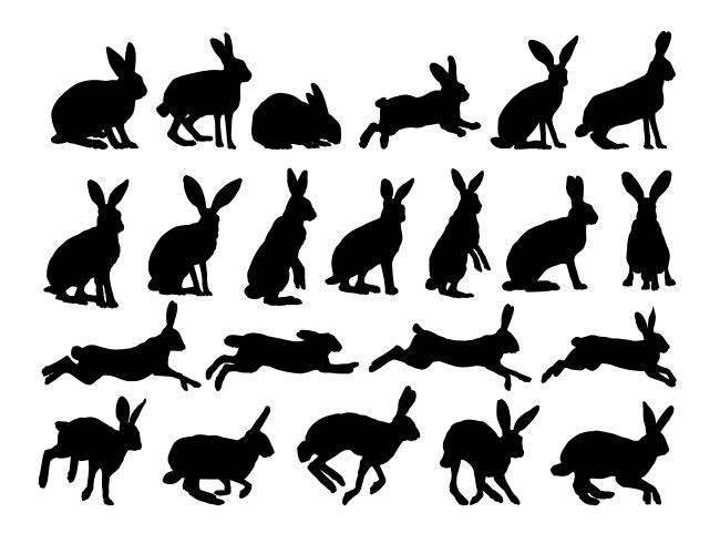 Big set silhouettes of hares Vector Image
