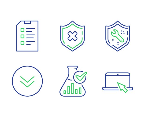 Checklist spanner and scroll down icons set vector image