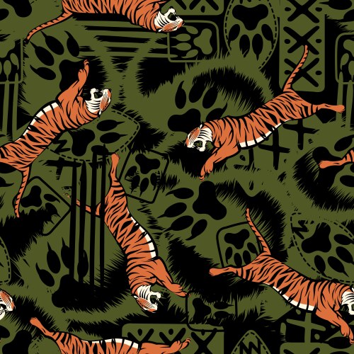 Seamless exotic pattern with tigers in jungle Vector Image