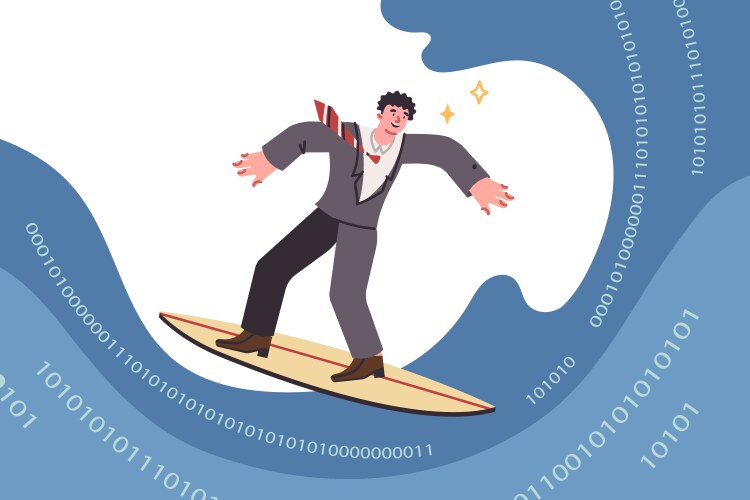 business man is surfing internet standing vector image