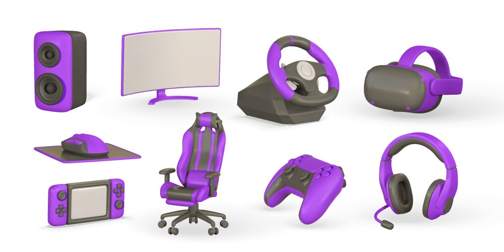 3d realistic gamer accessories and equipment set vector image