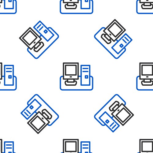 Line computer monitor with keyboard and mouse icon vector image